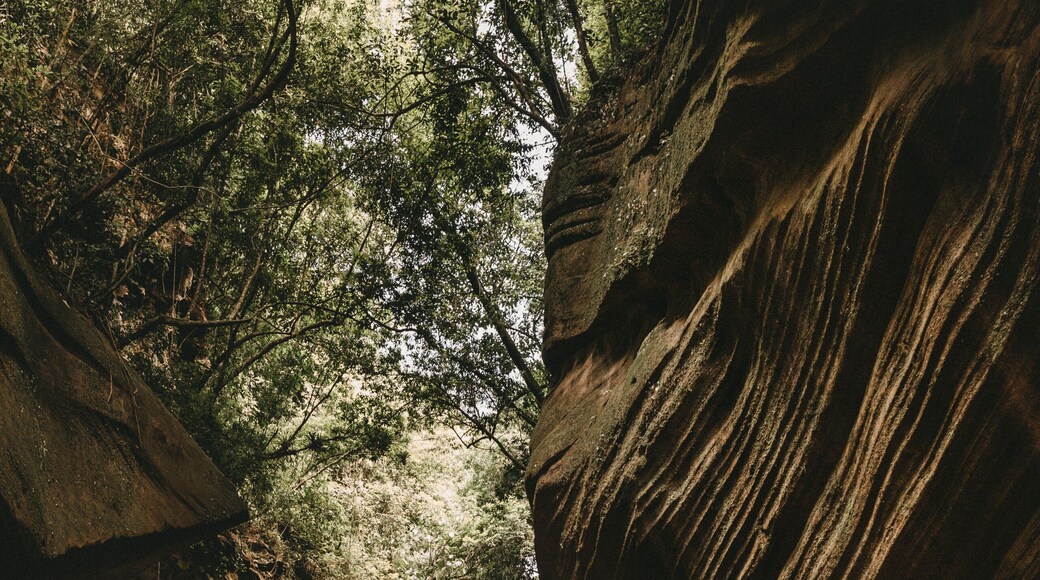 waterfall and cave in the interior of rio grande do sul brazil