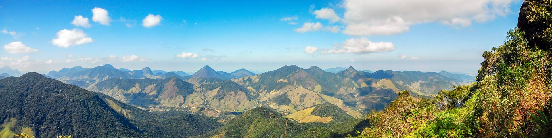 Panoramic view of the mountainous region of Macae, from the Peito do Pombo stone, Arraial do sana, Macae district, State of Rio de Janeiro, Brazil