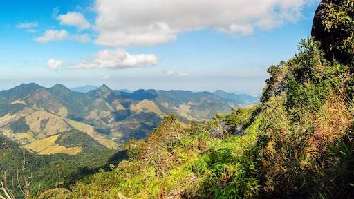 Panoramic view of the mountainous region of Macae, from the Peito do Pombo stone, Arraial do sana, Macae district, State of Rio de Janeiro, Brazil