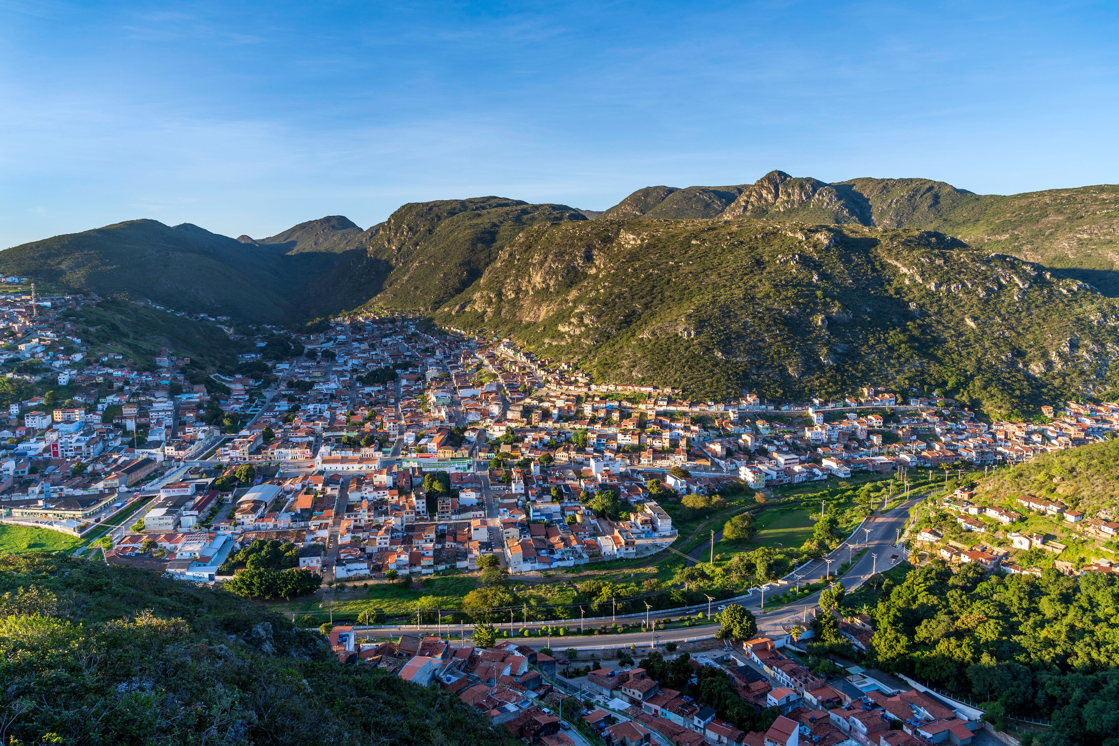 Jacobina / Bahia / Brazil - August 16 2020: View of the city with mountains