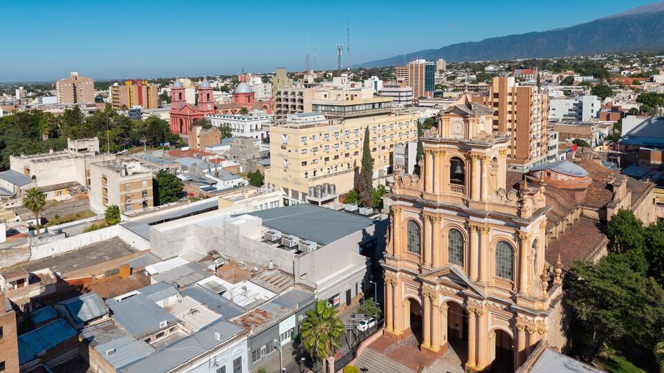 Aerial view of the Church and Convent of "San Francisco" in Catamarca, Argentina.
