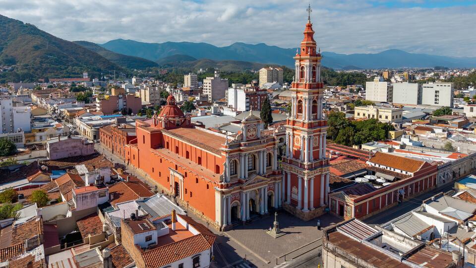 Aerial view of San Francisco Church - Salta, Argentina.
