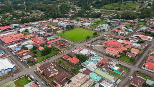 Beautiful aerial view of the town of Siquirris in Limon Costa Rica