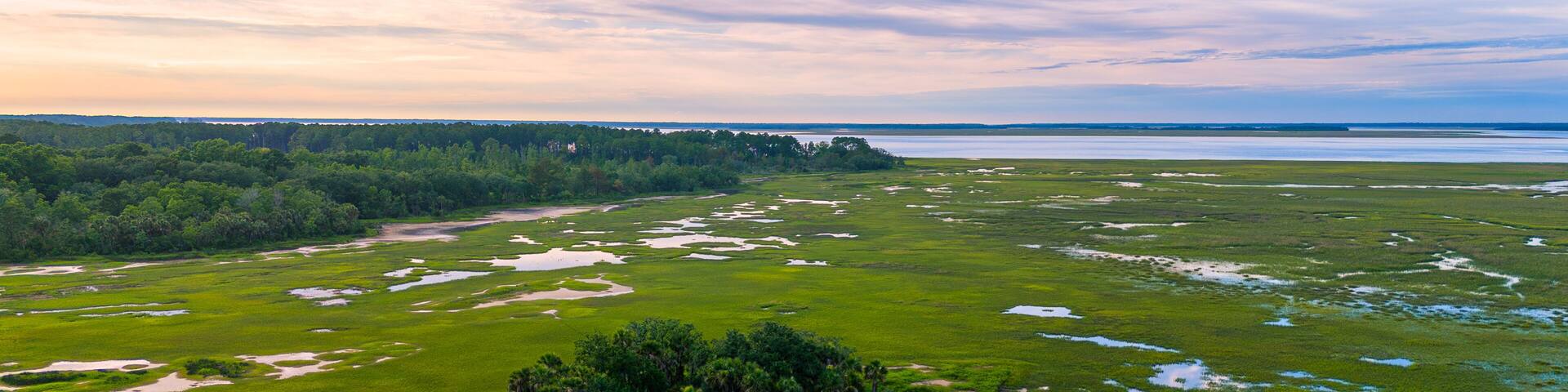 Aerial drone view of low county sc