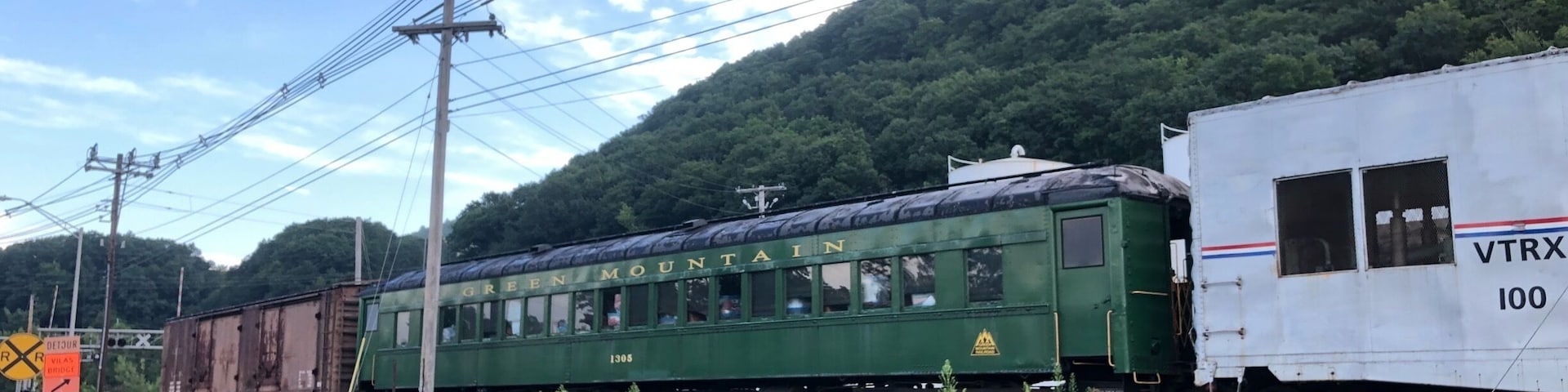 Right before the bridge there are these cool old railway cars
