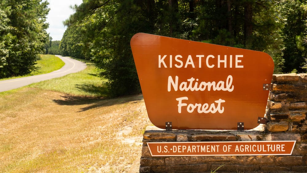 Sign Marking the Boundary of Kisatchie National Forest Protected Land in Louisiana