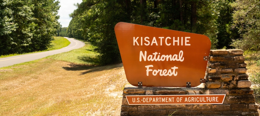 Sign Marking the Boundary of Kisatchie National Forest Protected Land in Louisiana