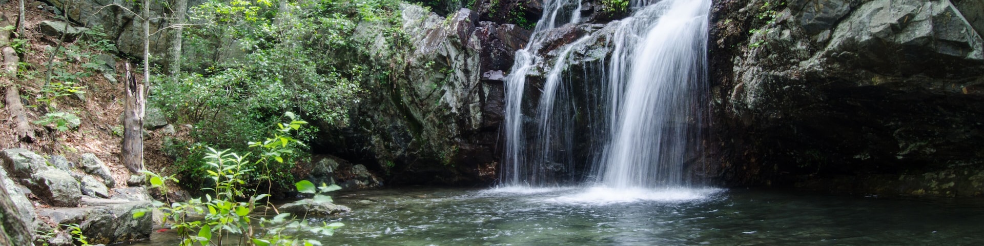 Summertime morning view of a waterfall in the Talladega National Forest near Ashville and Lineville, Alabama, USA