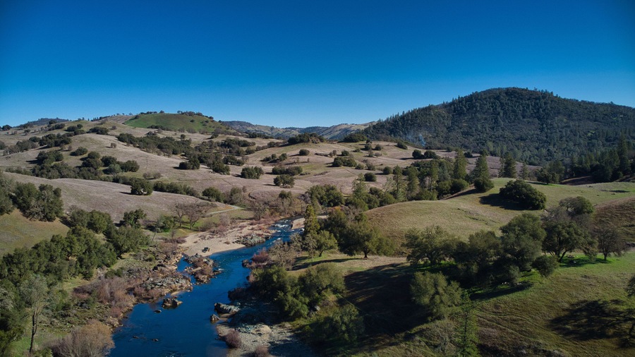 Aerial view of American river near Coloma California