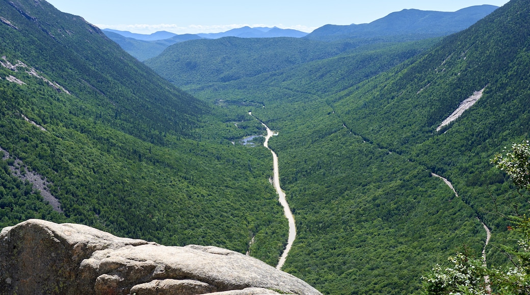 The scenic view of Crawford Notch in the summer from Mt. Willard (2,865 ft) in Carroll County in the White Mountains of NH