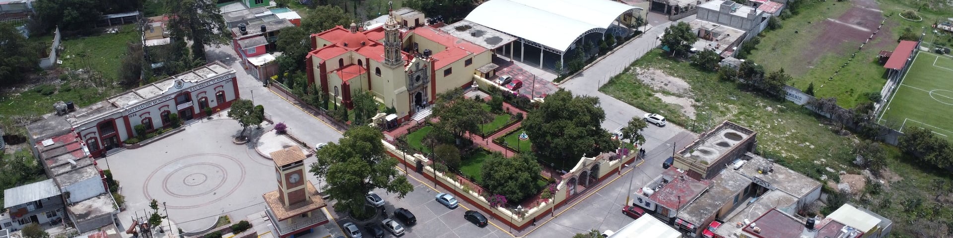 Drone iglesia México Texcoco pueblo mágico