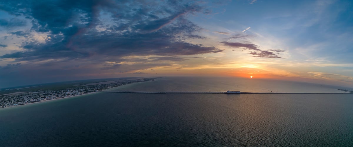 Aerial view of dock, Progreso, Yucatan, Mexico.