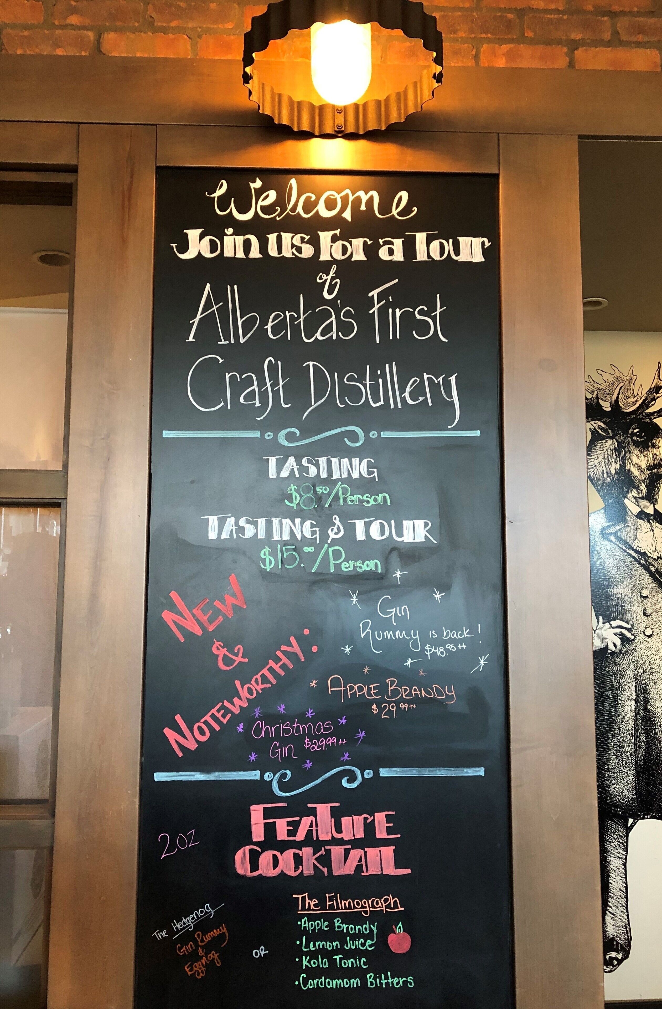 The sign says it all, "Alberta's First Craft Distillery". Well, maybe it doesn't say it all... the distillery has received numerous awards for their spirits. I loved the apple brandy. Although known for their gin, do take note of their whisky. It was expensive, but very smooth. Their bottles are beautifully designed as well, making for a nice gift for the spirit connoisseur on your list.