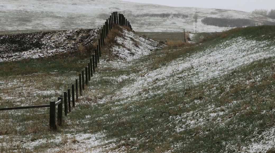 The last gasp of winter dusts the hills and fields near Black Diamond in Alberta.