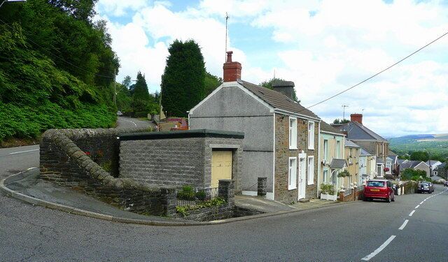Houses on the switchback Graig Road, left, goes uphill to Ystalyfera, Church Road, right, comes up from the main road which follows the Tawe valley floor.