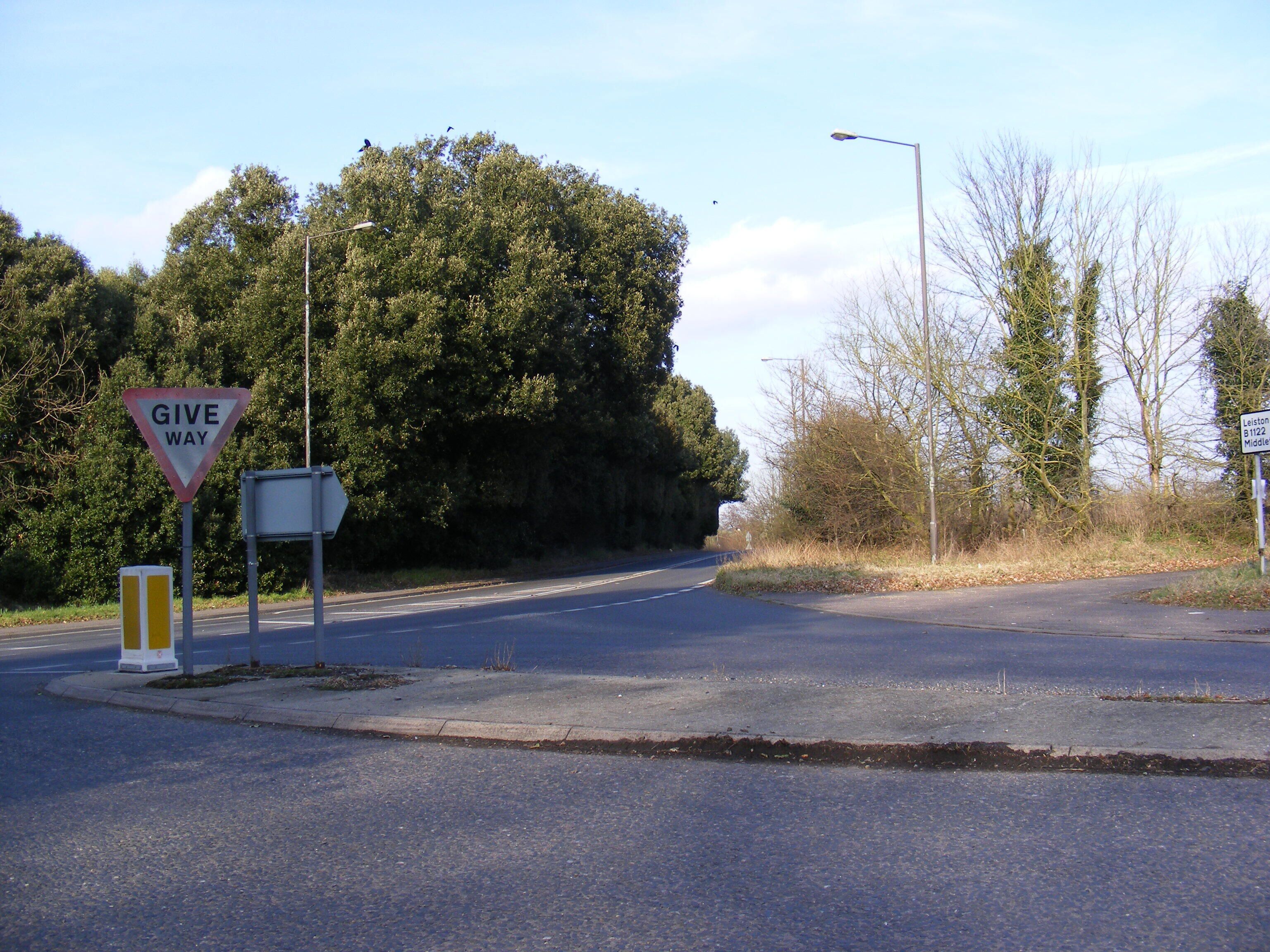 B1122 Middleton Road junction with the A12 Looking towards Darsham