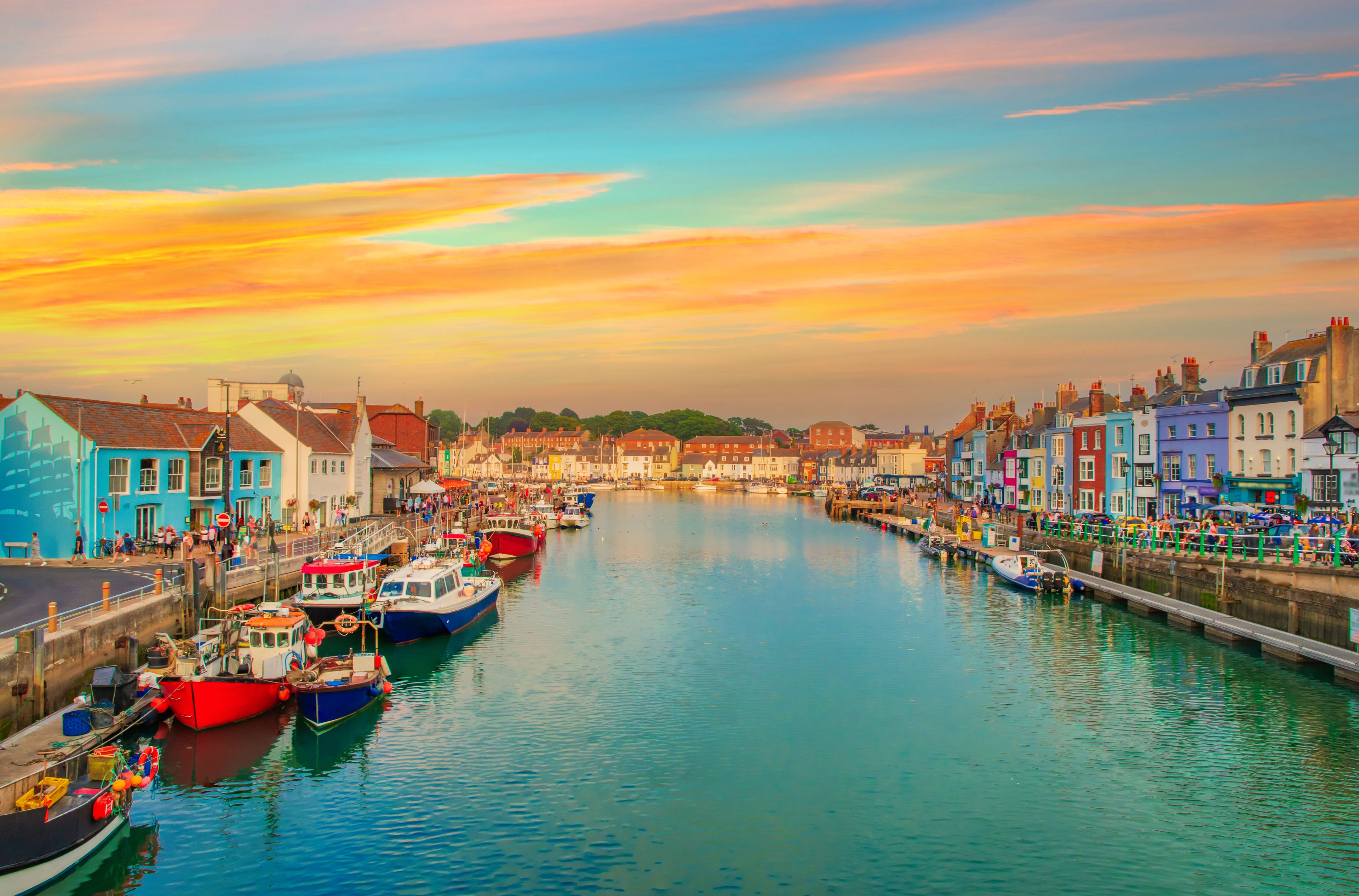 The harbour at Weymouth on the Dorset coast during sunset