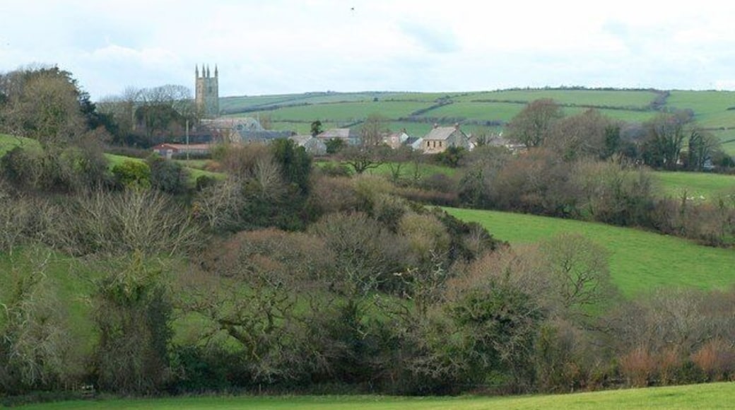 Withiel The little village seen from the Saints Way following footpath 565/6/2 and approaching from the southeast.