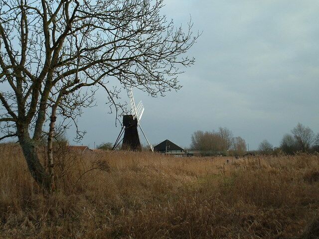 Wicken Fen. Windmill and visitor centre in the same picture.