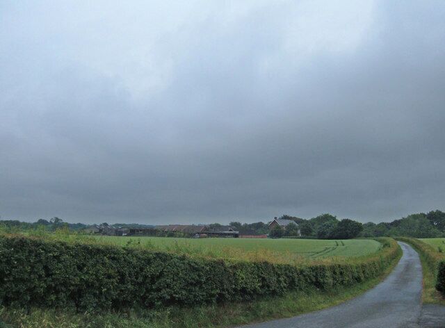 Entrance to Bark House Farm. Looking south along the drive to Bark House Farm from its junction with Mill Lane.