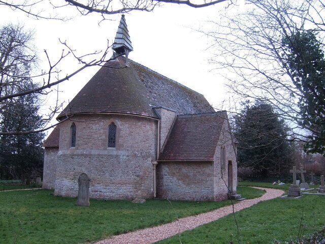 St Anne's chapel of ease, Whelford, Gloucestershire: view from the northeast, showing the apsidal chancel