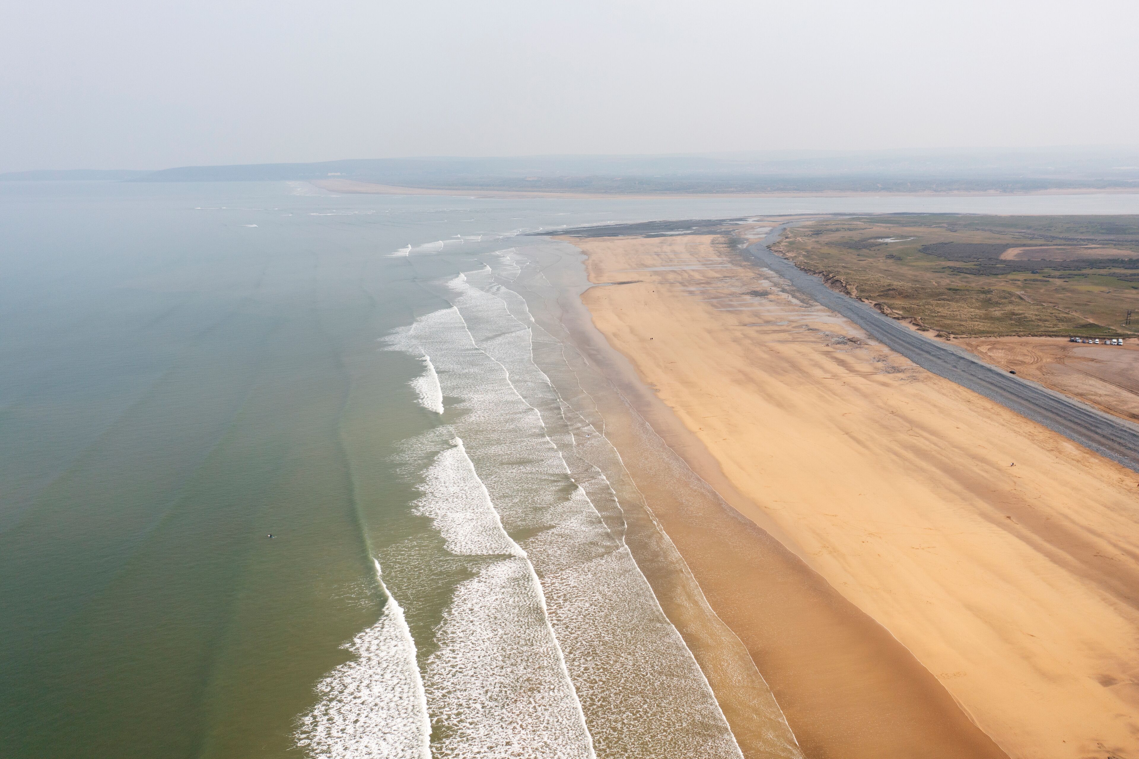 Westward Ho! beach from the air, North Devon, UK