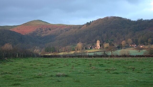 Cow Pasture, Little Malvern Taken from the bottom of Upper Welland Road. Looking over the pasture towards The Malvern Hills and Little Malvern Priory.