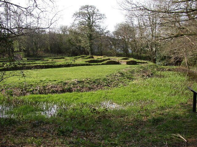 The ruins of Penhallam Moated Manor House. Penhallam is now looked after by English Heritage. It is a beautiful spot in a wooded valley. The ruins are of a rare Cornish moated manor house built in the 13th Century. It fell into ruin by the mid 14th Century and lay undiscovered until the 1960s when the land was being cleared for conifer forestry.