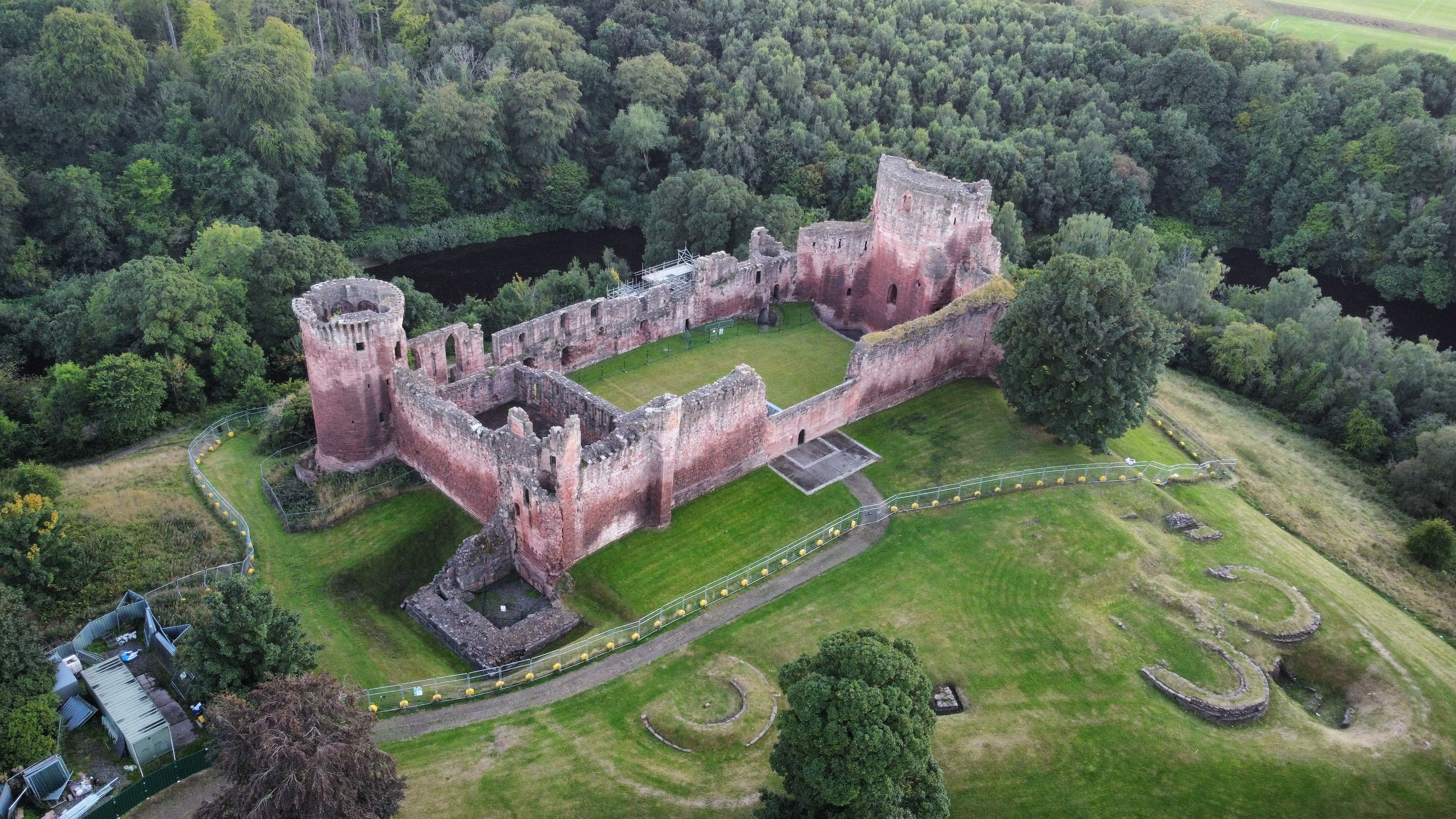 Aerial shot of the Bothwell Castle in South Lanarkshire, Scotland