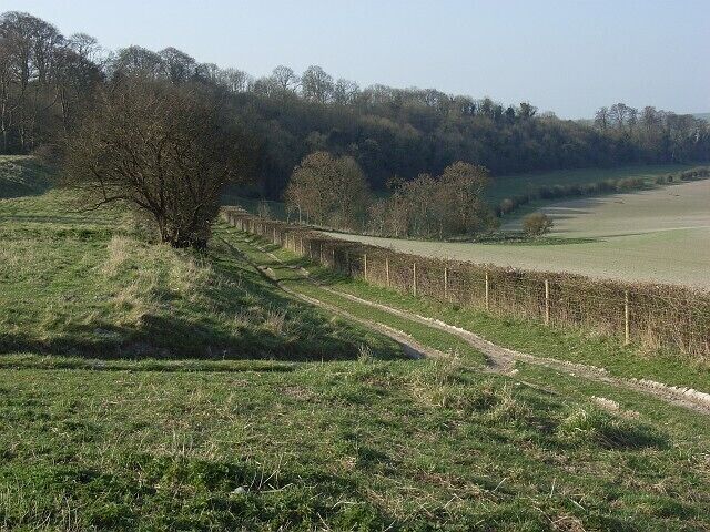 Chisman's Cleeve Looking along the bridleway at the foot of the strip lynchets.