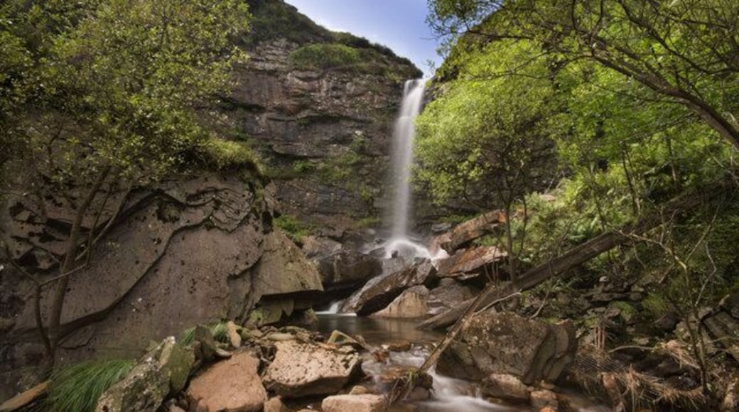Waterfall on Afon Rhondda Fawr This Waterfall can be found between Craig Blaenrhondda and garreg Lwyd and to the side of it is a Disused Level and Engine.