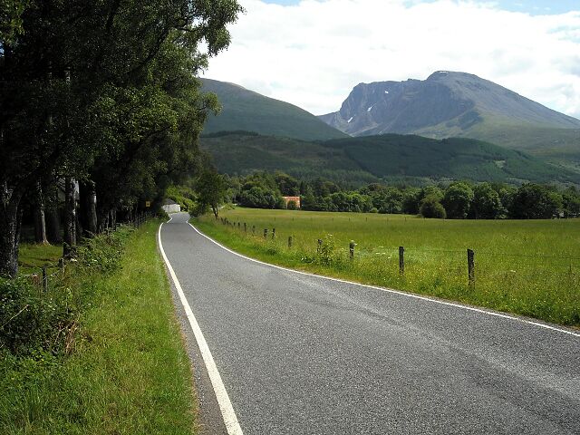 Minor Road Near Torlundy The north face of Ben Nevis can also be seen.