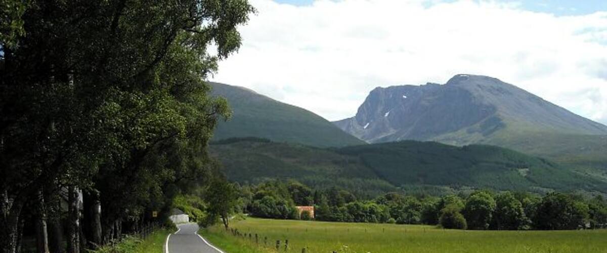 Minor Road Near Torlundy The north face of Ben Nevis can also be seen.