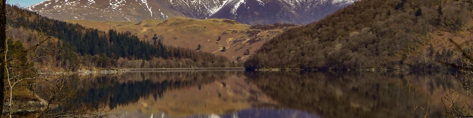 A snow dusted Blencathra, viewed from the side of Thirlmere in the Lake District National Park.