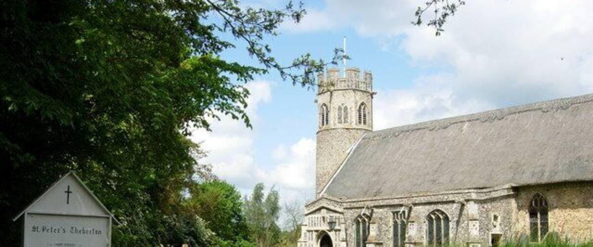 Theberton Church. Theberton is twinned with Thebarton in South Australia.
