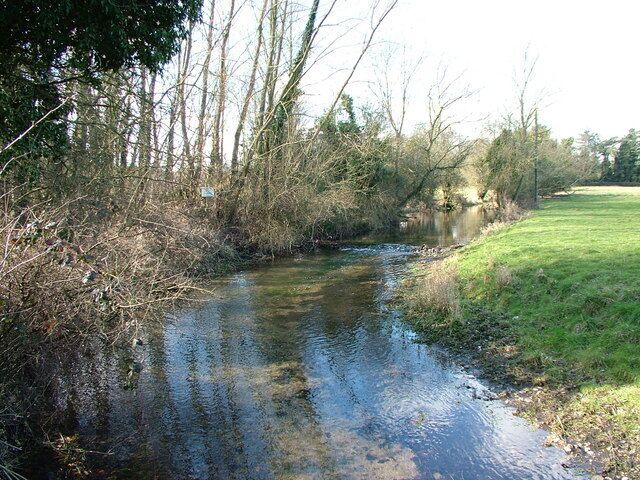 Mimram River Near Tewin. Taken from the bridge facing the small weir