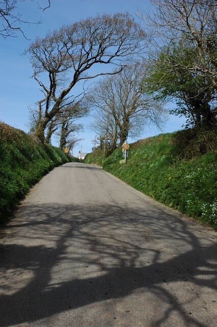 Road to Sutcombe After crossing the river Waldon the road climbs steeply to the church and the village centre.
