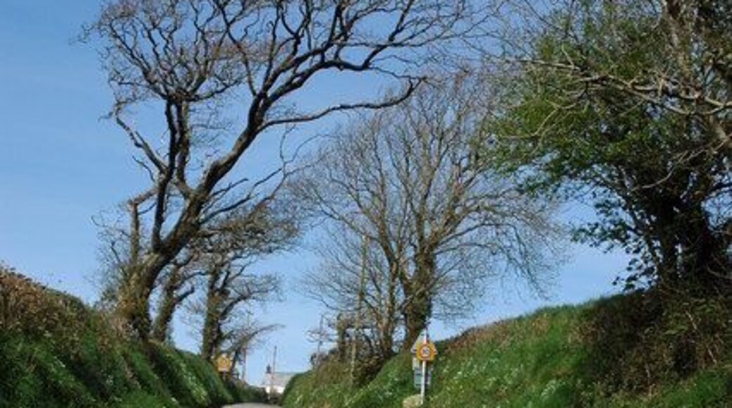Road to Sutcombe After crossing the river Waldon the road climbs steeply to the church and the village centre.