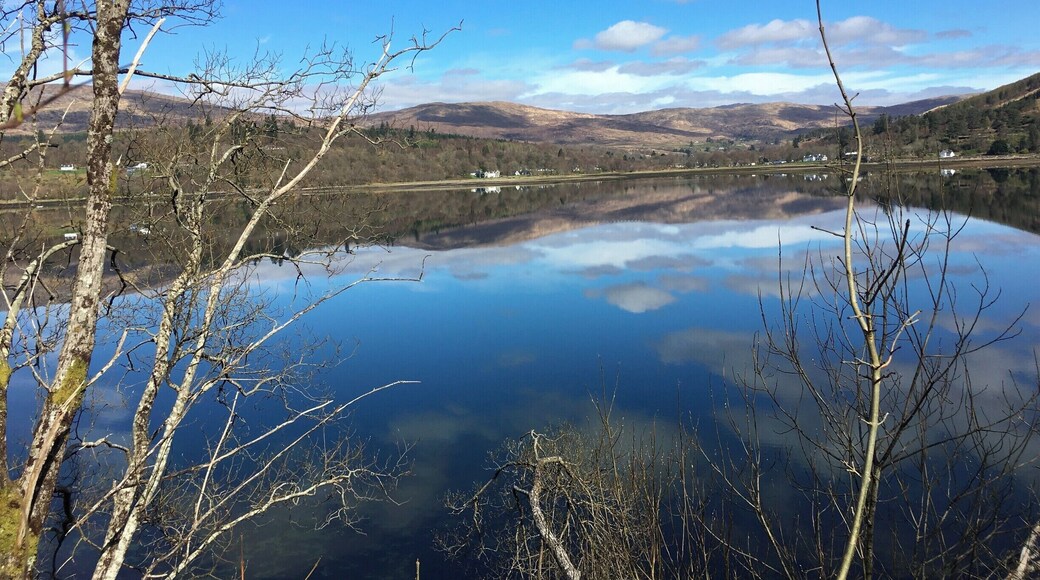 The stunning Loch Sunart in the Scottish Highlands. Ferries across the Inner Seas of Scotland are free to pedestrians and cyclists . . . and what better way to explore spectacular Lochaber. The terrain varies from easy flats around the coast and the lochs, to some challenging hills between them. The scenery however, is constantly stunning!
This tiny village of Strontian takes its name from the element (Strontian), which was discovered in the lead mines here in the late 1700's. It is also the perfect spot to stop for a coffee and light lunch.