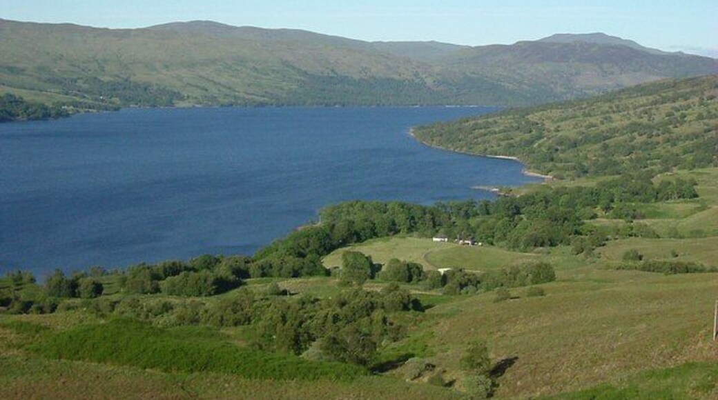 Loch Katrine Looking ENE along the loch with Ben Vane poking over the ridge in the far distance right. The loch is 8 miles long with a maximum depth of 500 feet. The level was raised to increase capacity when the loch was dammed to provide a clean water supply for Glasgow in the mid 1800's
