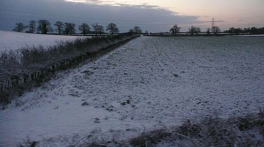 Wintry Mortimer Fields to the south-east of the railway as the train approaches Mortimer station. There was less snow here than in Reading, but it looked colder.