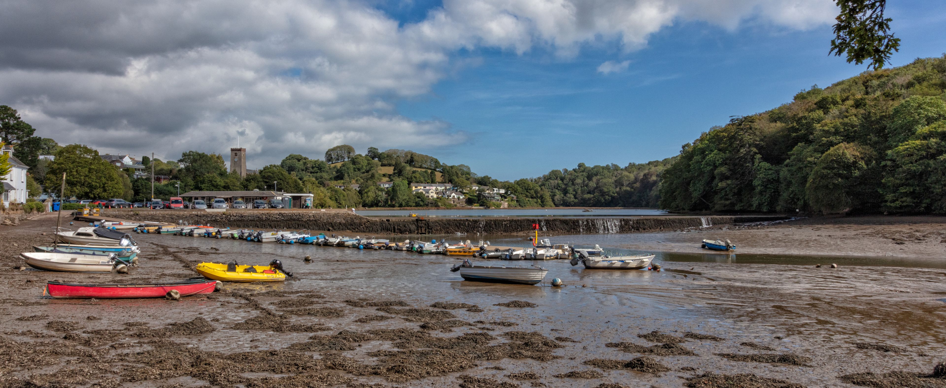 Village of Stoke Gabriel on a creek of the River Dart with large millpond, South Hams, England, United Kingdom.
