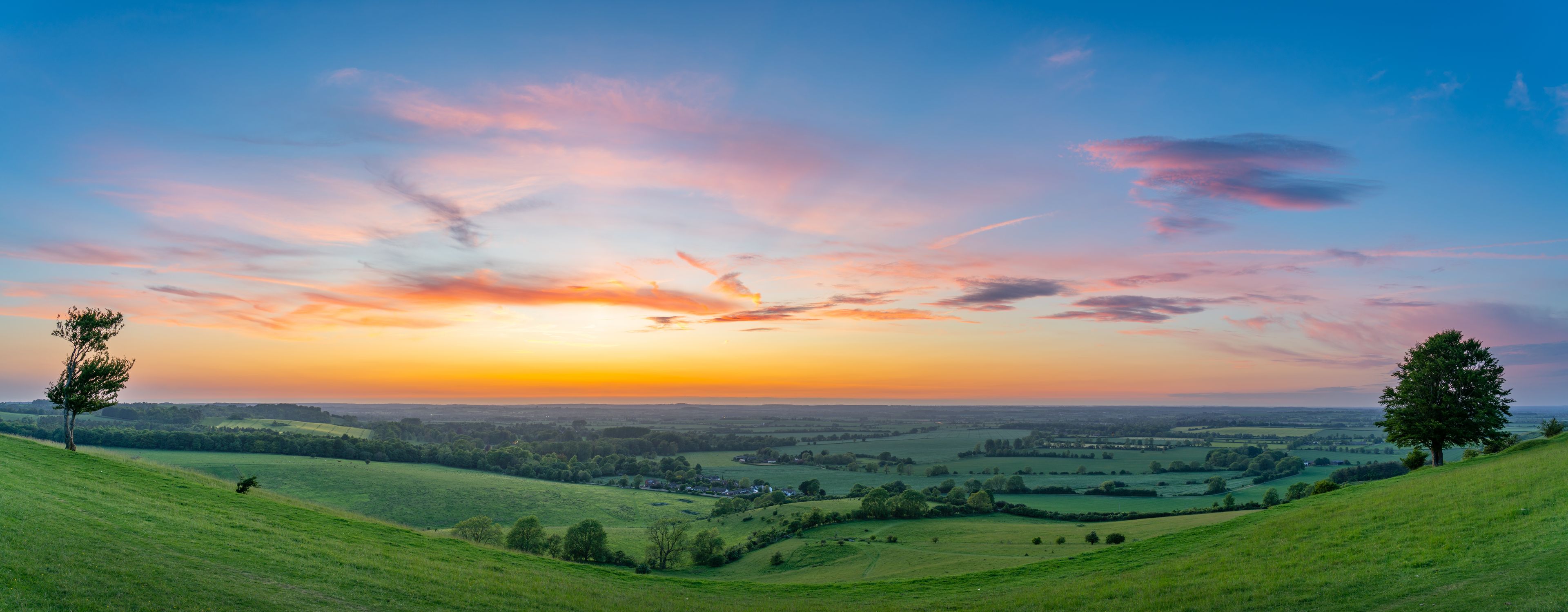 Deacon Hill sunset panorama near Hitching in Hertfordshire. England