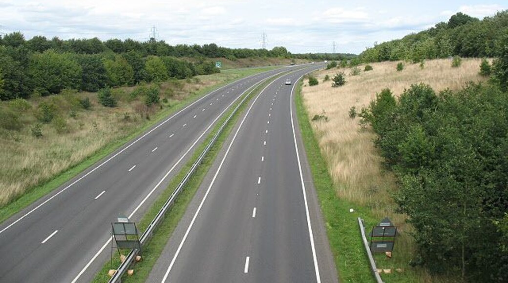 The A414 at Stanstead Bury The A414 is a link road between the A10 and M11. At peak times it would be very busy but was quiet on a Saturday afternoon. Looking north-east.