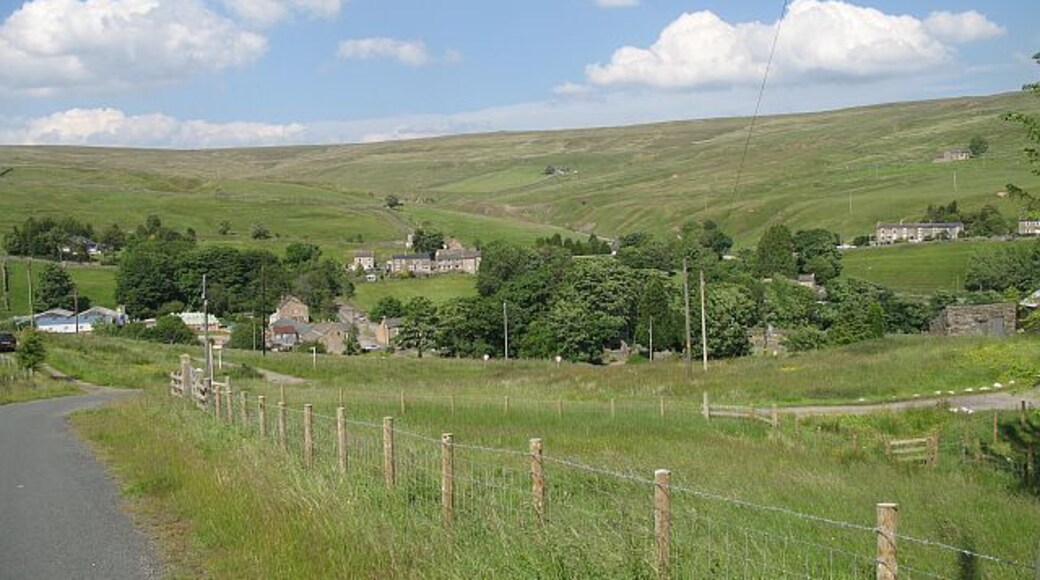 Cowshill View of the village from the top of a steep hill on the road to Burnhope Reservoir.