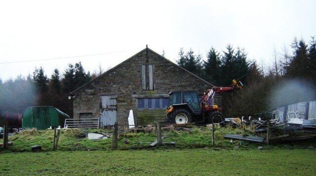 Farm Buildings at Cloughton Moor House Small farm on the edge of the forest. We had snow, hail and sleet that morning hence the lens patches
