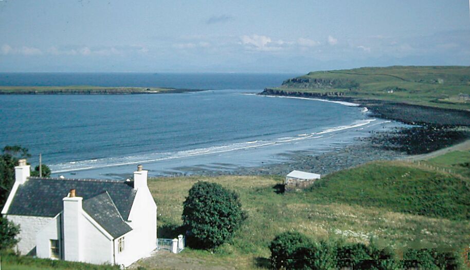 Staffin Bay, from A855 at Glashvin. View east across bay to Staffin Island off the An Corran promontory. (Cf. identical view by Colin Wilson at NG4768 : Staffin Bay).