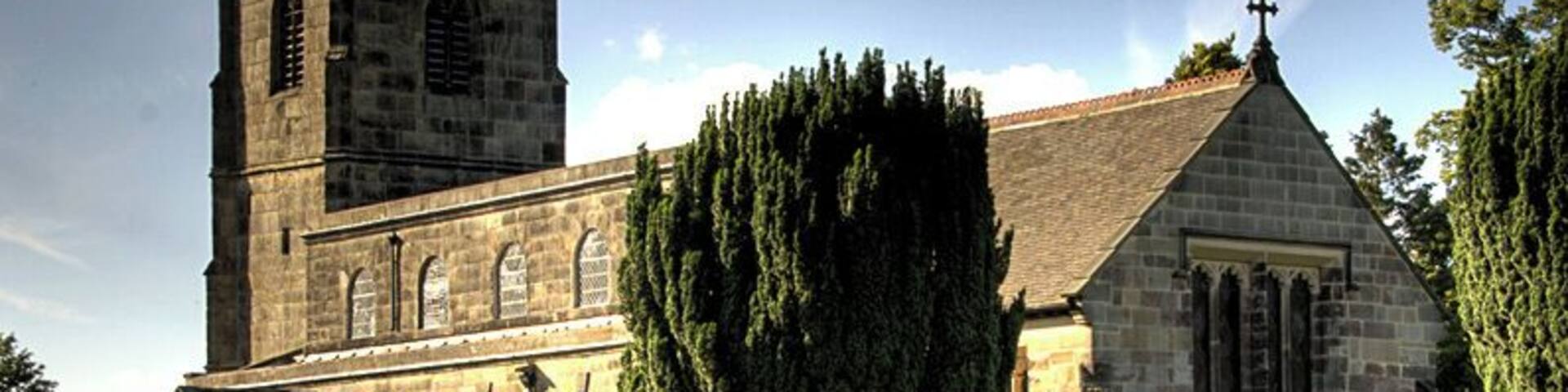 All Saints' parish church, South Wingfield, Derbyshire, shown from the southeast in a high contrast HDR zoom photograph