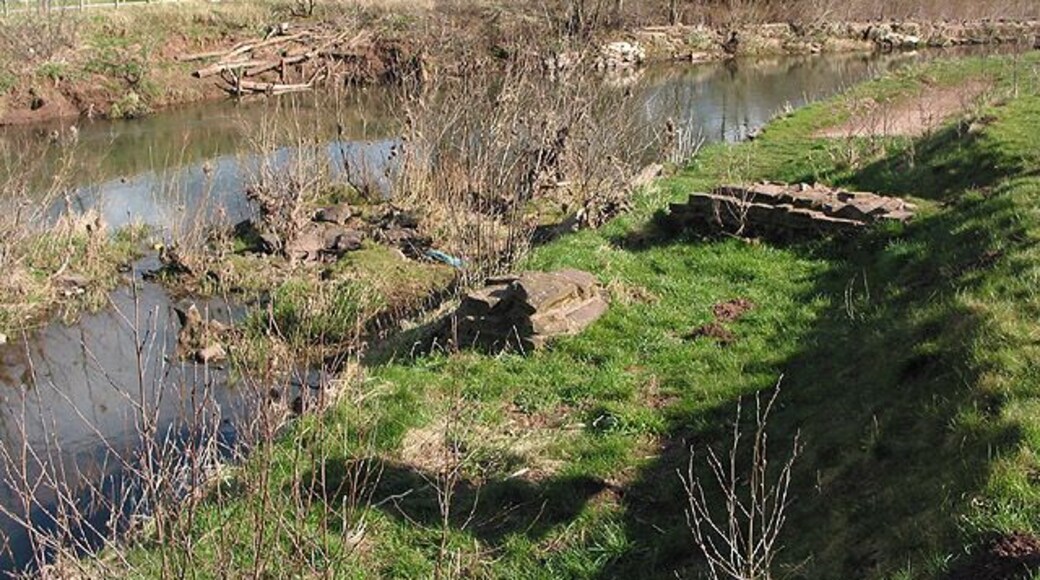 Site of medieval castle wharf by the River Monnow A medieval castle wharf was discovered here in 2003 and has been re-buried to protect it. A massive dockyard wall projected into the river. The wharf may have been in use during the building of the castle (1219-32).