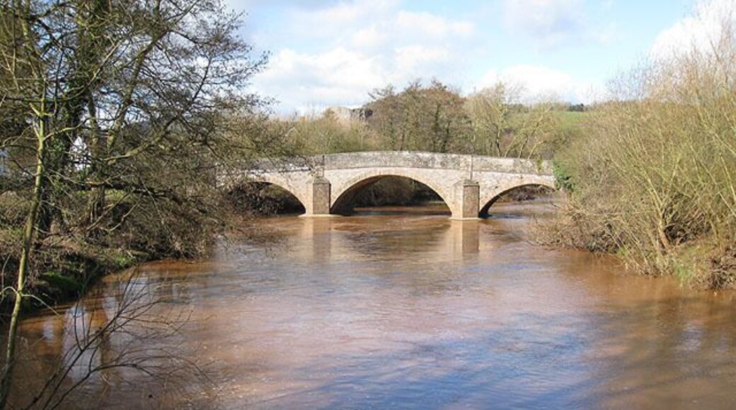 Raised water level on the River Monnow The Monnow flows down through Grosmont and Skenfrith and is one of the larger tributaries of the Wye. It rises in the upland areas of the Black Mountains but for much of its length, it flows through a gentle, fertile valley. Here, the waters, muddy after recent heavy rainfall, flow under Skenfrith Bridge.